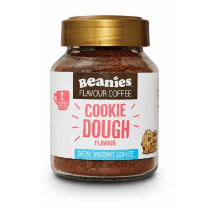 Beanies Cookie Dough tirpi kava be kofeino stiklinėje 50 g. pakuotėje.