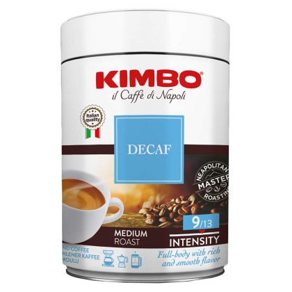 Kimbo Decaf malta kava be kofeino matalinėje 250 g. pakuotėje.