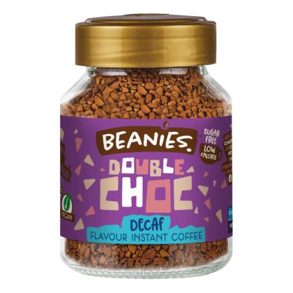 Beanies Double Choc tirpi kava be kofeino stiklinėje 50 g. pakuotėje.