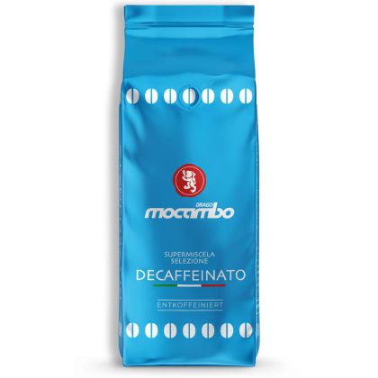 Drago Mocambo Decaffeinato kavos pupelės be kofeino palstikinėje 250 g. pakuotėje.